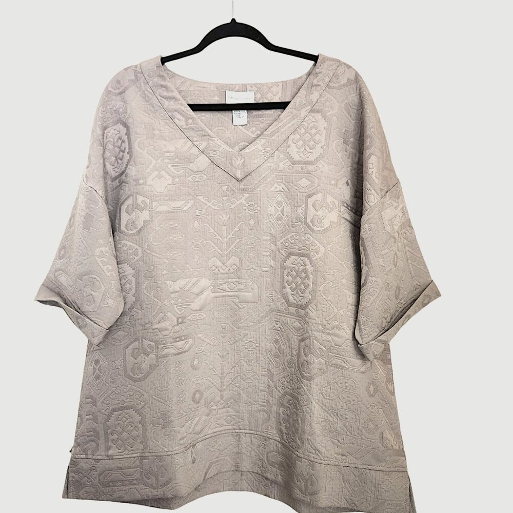 SOFT SURROUNDINGS Brocade‎ Top Large Boxy V-Neck Heavy Drape Classy Taupe